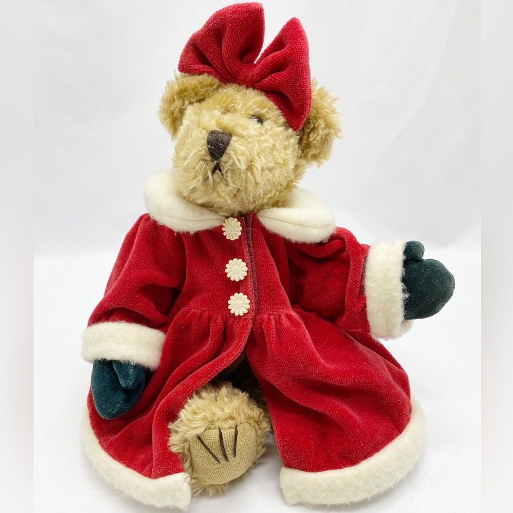Vintage Artisan Flair Mrs. Claus Holiday Teddy Bear Red Velvet Dress